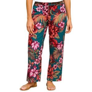Soft Surroundings Yesenia Teal Pink Floral Print Wide Leg Pants womens XS
